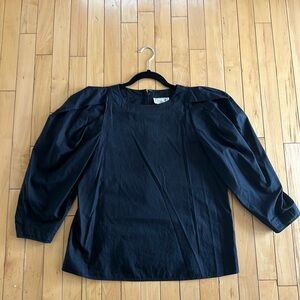 Mille Black Cotton Poplin 3/4 Puff Sleeve Blouse